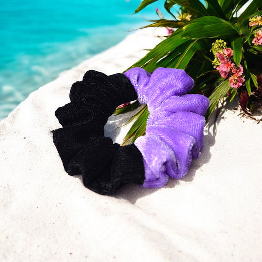 PURPLE+BLACK |COLOR COMBO | VELVET SCRUNCHIE | M