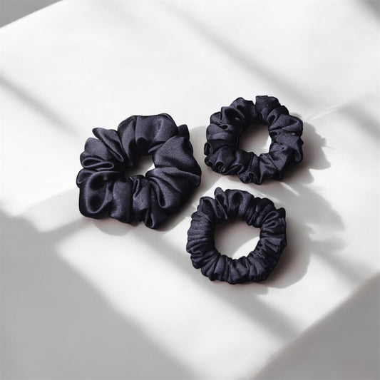 BLACK | Silk Satin Scrunchies |  SKINNY, M, L, COMBO