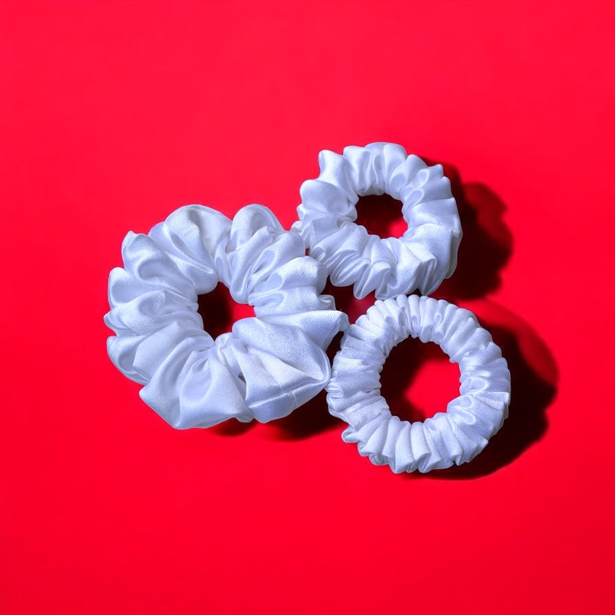 WHITE | Silk Satin Scrunchies |  M, L
